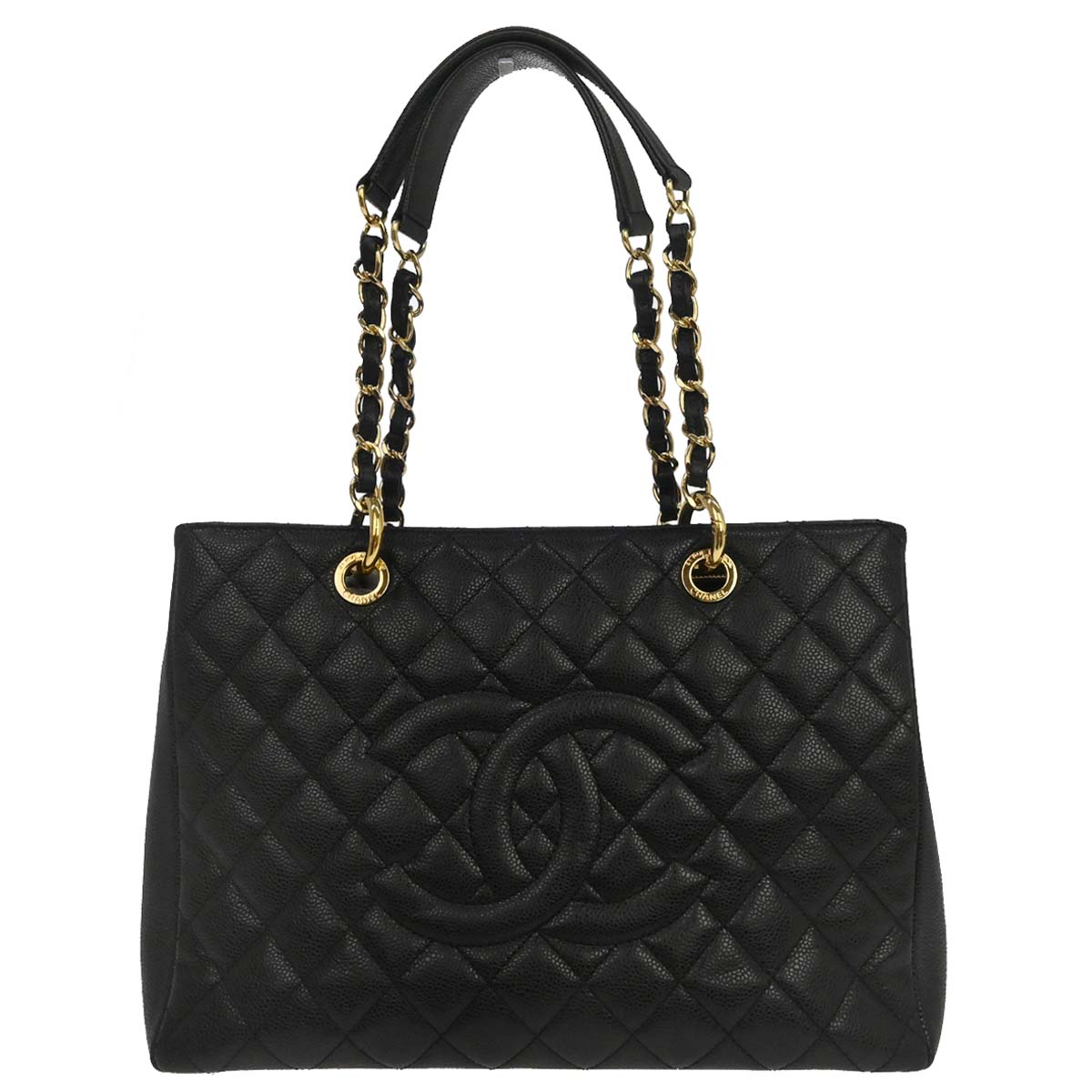 Chanel 2013-2014 Black Caviar Skin Grand Shopping Tote GST Chain Handbag