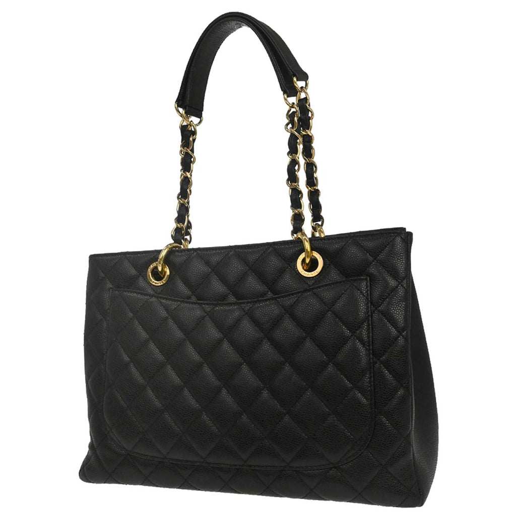 Chanel 2013-2014 Black Caviar Skin Grand Shopping Tote GST Chain Handbag