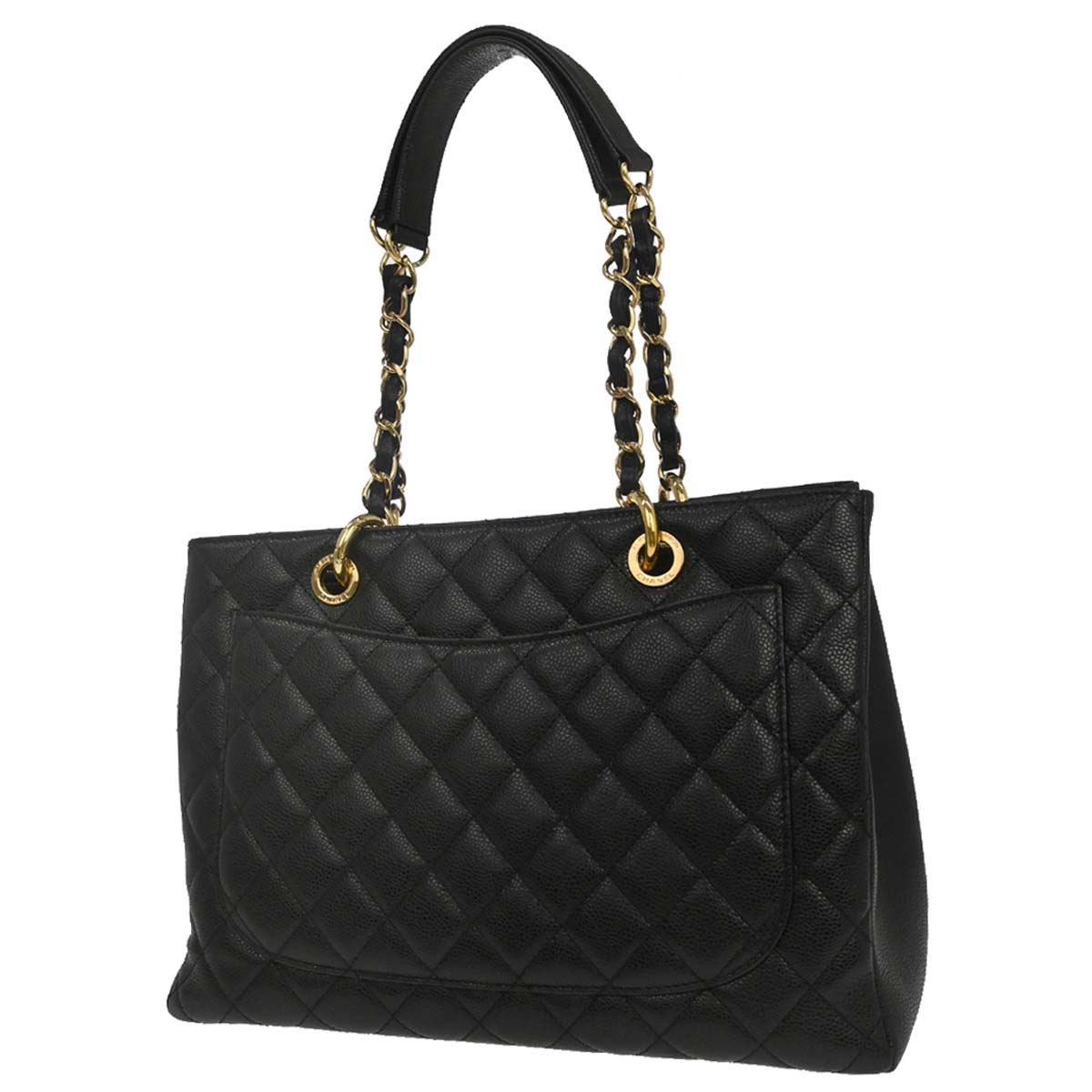 Chanel 2013-2014 Black Caviar Skin Grand Shopping Tote GST Chain Handbag