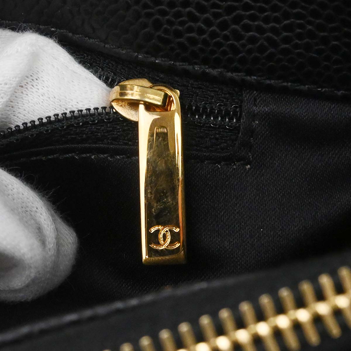 Chanel 2013-2014 Black Caviar Skin Grand Shopping Tote GST Chain Handbag