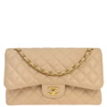 Chanel 2013-2014 Beige Caviar Skin Jumbo Classic Double Flap Shoulder Bag