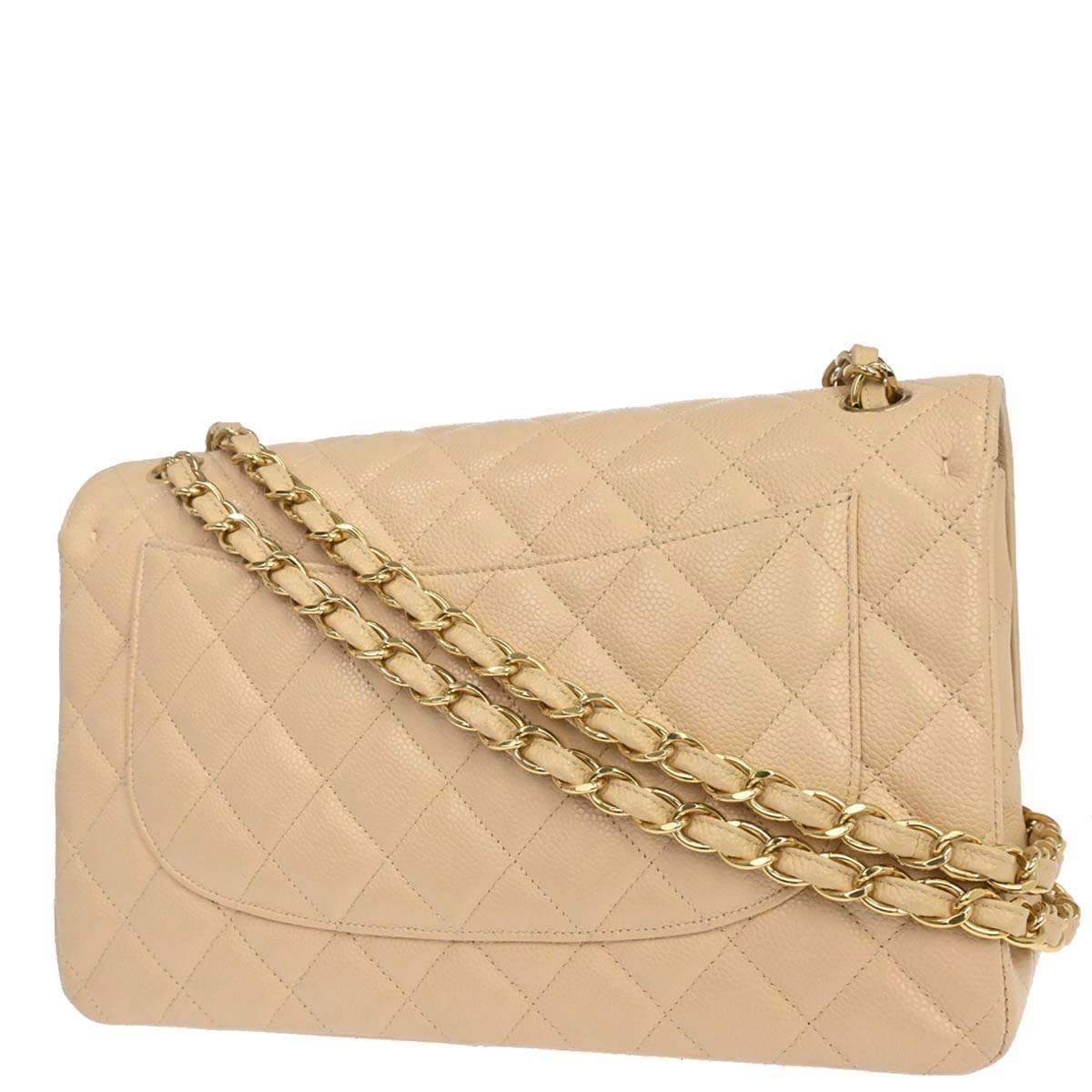 Chanel 2013-2014 Beige Caviar Skin Jumbo Classic Double Flap Shoulder Bag