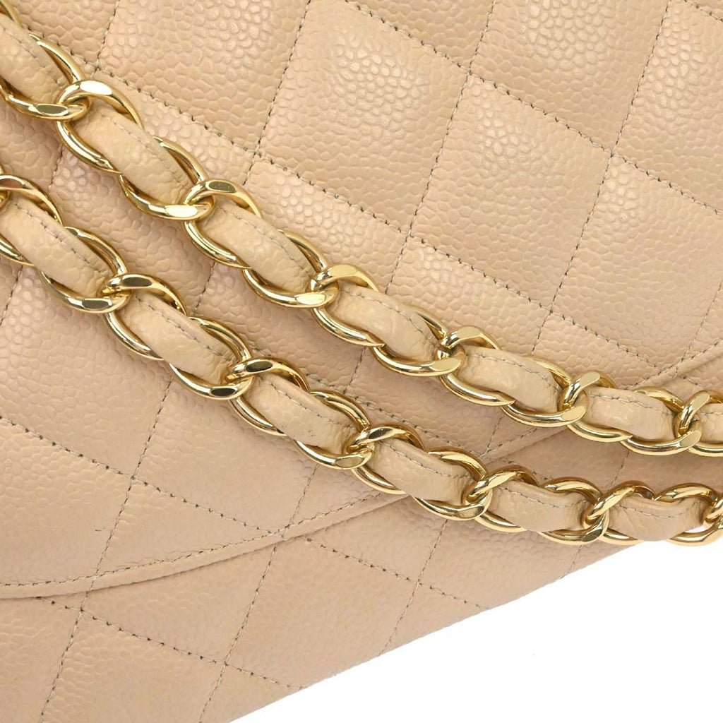 Chanel 2013-2014 Beige Caviar Skin Jumbo Classic Double Flap Shoulder Bag