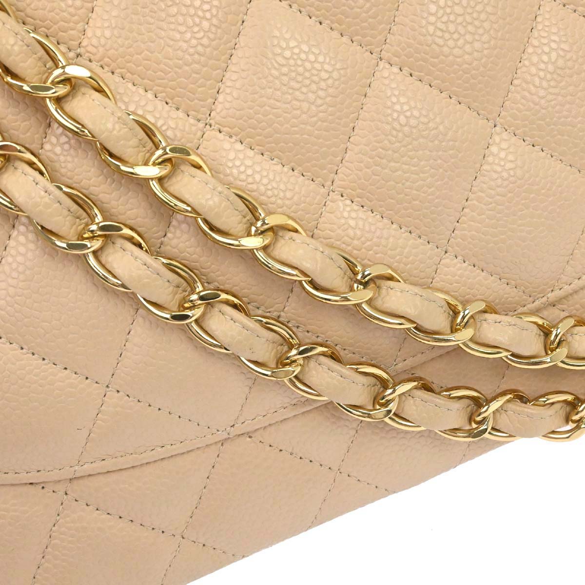 Chanel 2013-2014 Beige Caviar Skin Jumbo Classic Double Flap Shoulder Bag