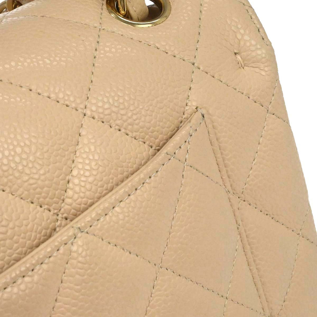 Chanel 2013-2014 Beige Caviar Skin Jumbo Classic Double Flap Shoulder Bag