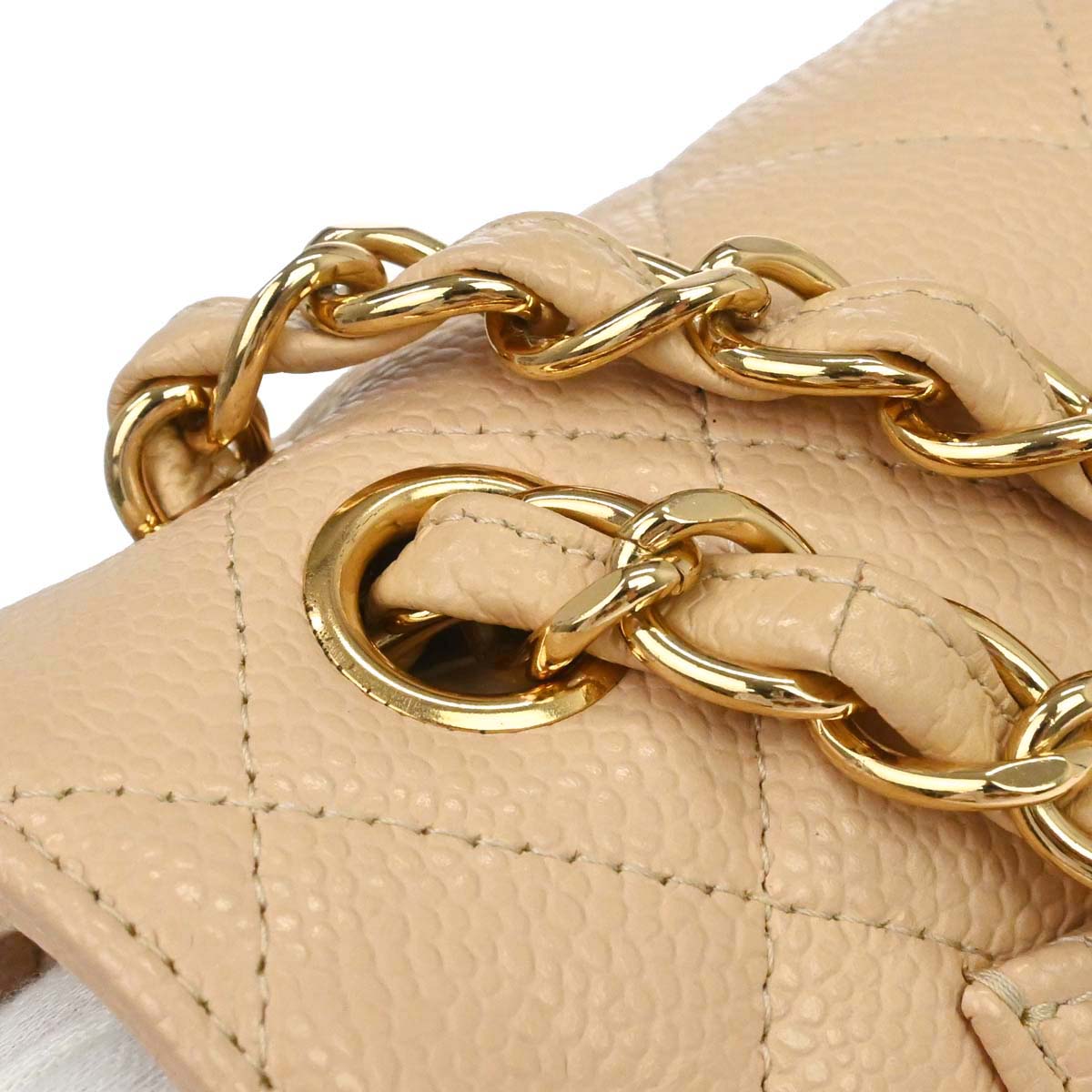 Chanel 2013-2014 Beige Caviar Skin Jumbo Classic Double Flap Shoulder Bag