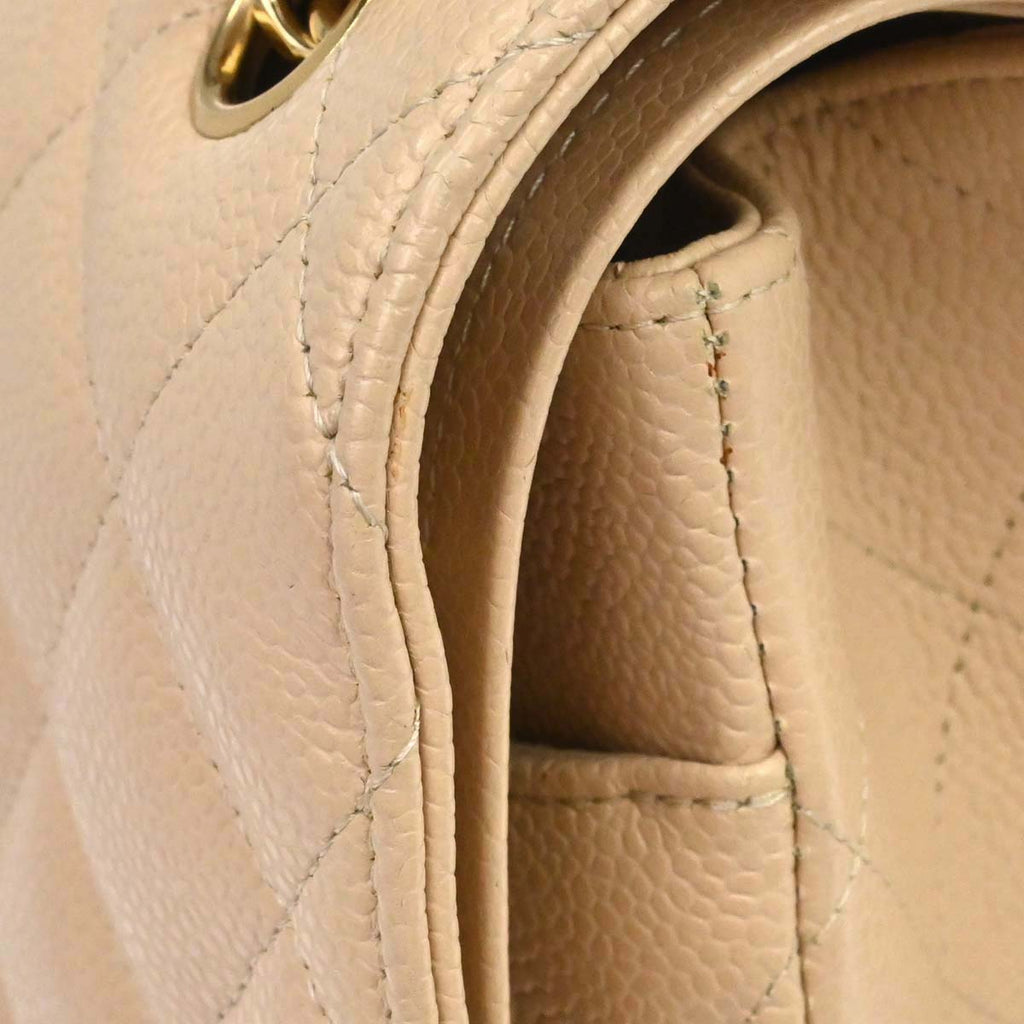 Chanel 2013-2014 Beige Caviar Skin Jumbo Classic Double Flap Shoulder Bag