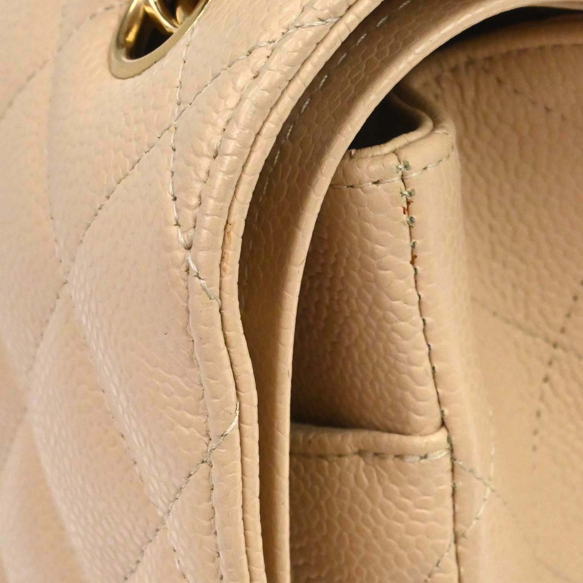 Chanel 2013-2014 Beige Caviar Skin Jumbo Classic Double Flap Shoulder Bag