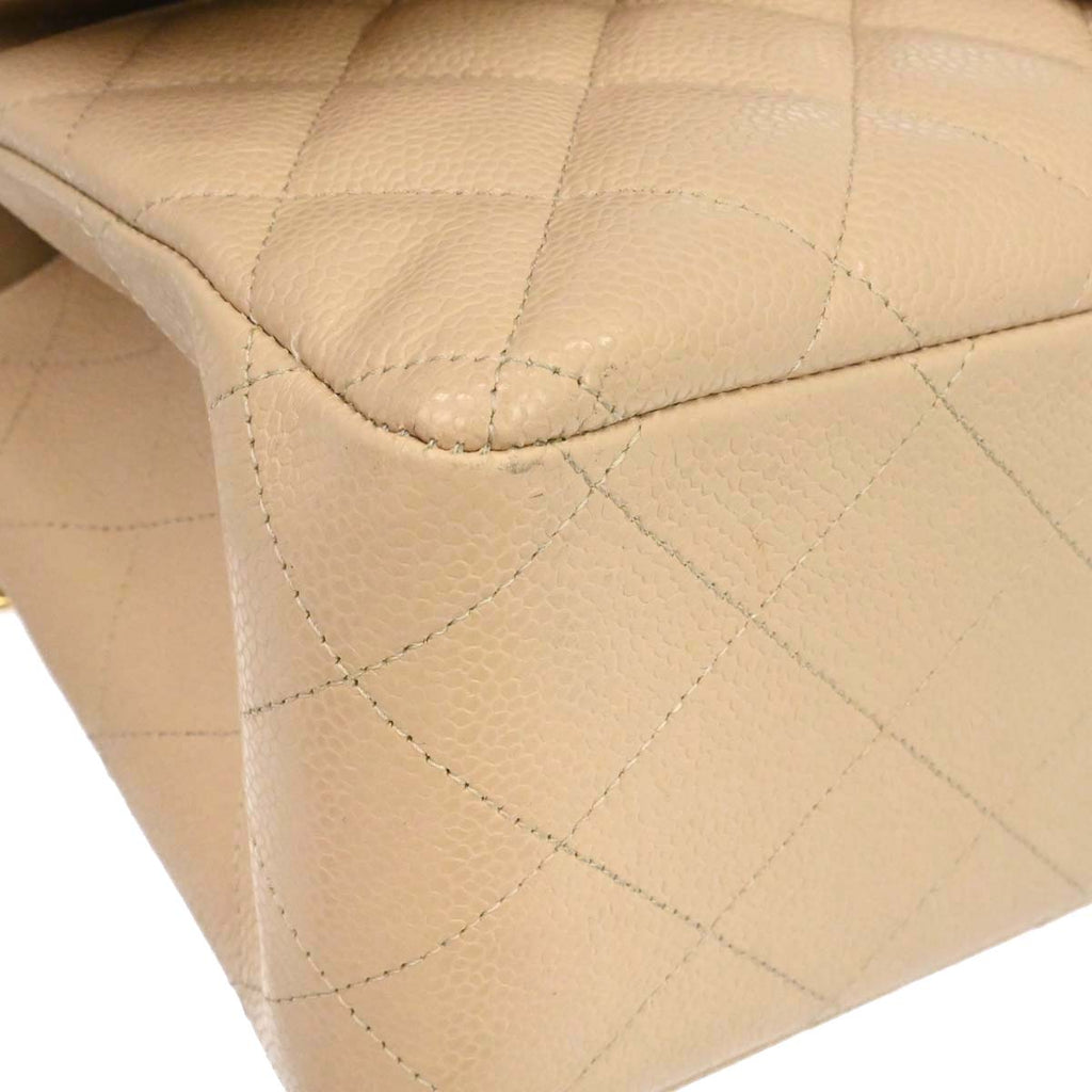 Chanel 2013-2014 Beige Caviar Skin Jumbo Classic Double Flap Shoulder Bag