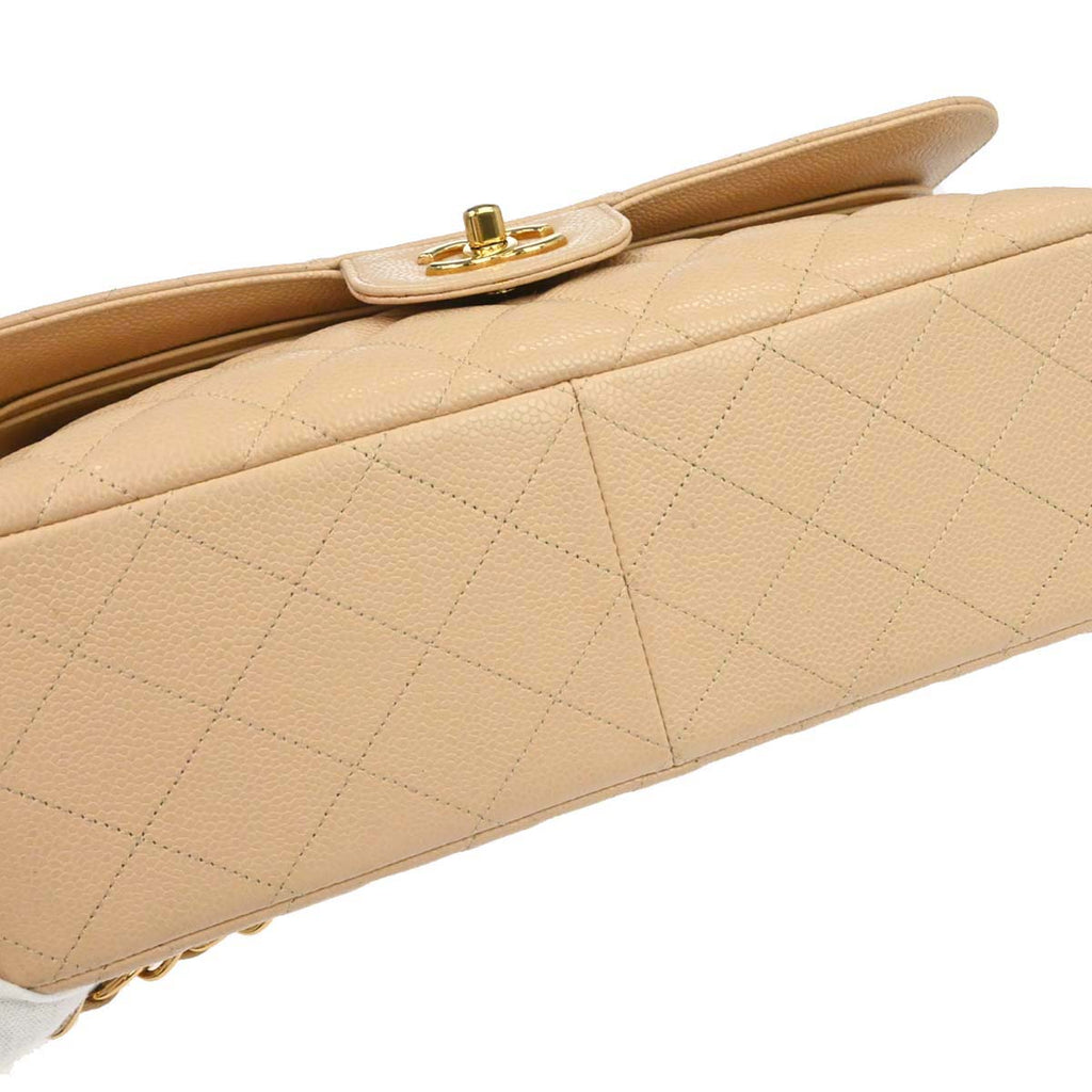 Chanel 2013-2014 Beige Caviar Skin Jumbo Classic Double Flap Shoulder Bag