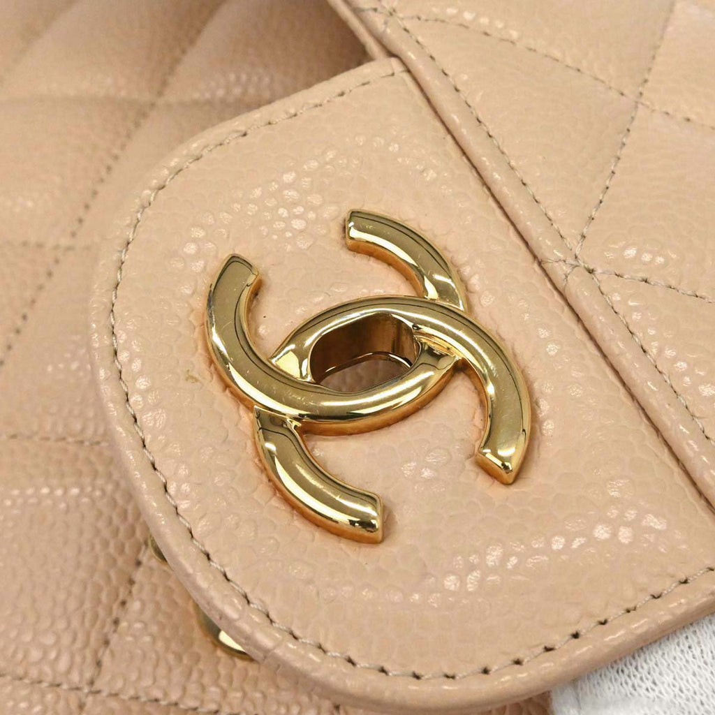 Chanel 2013-2014 Beige Caviar Skin Jumbo Classic Double Flap Shoulder Bag