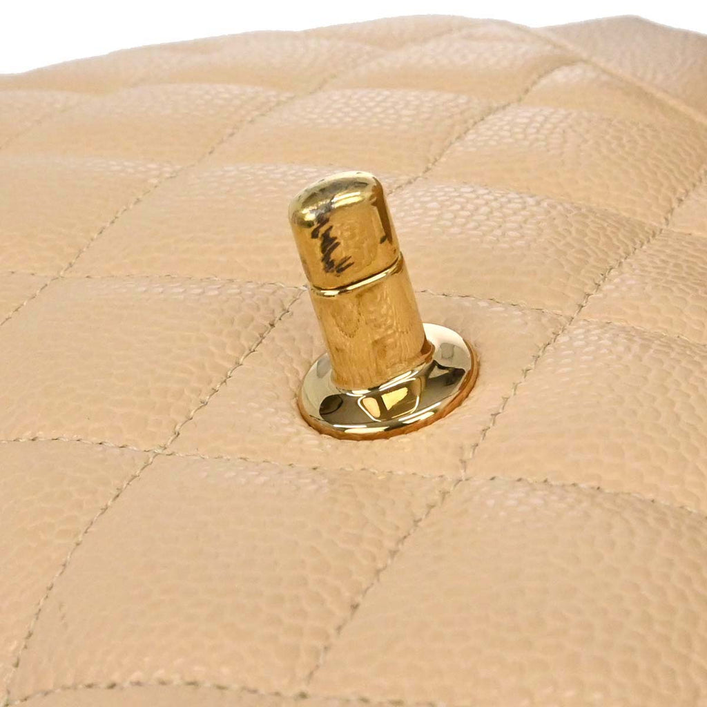 Chanel 2013-2014 Beige Caviar Skin Jumbo Classic Double Flap Shoulder Bag