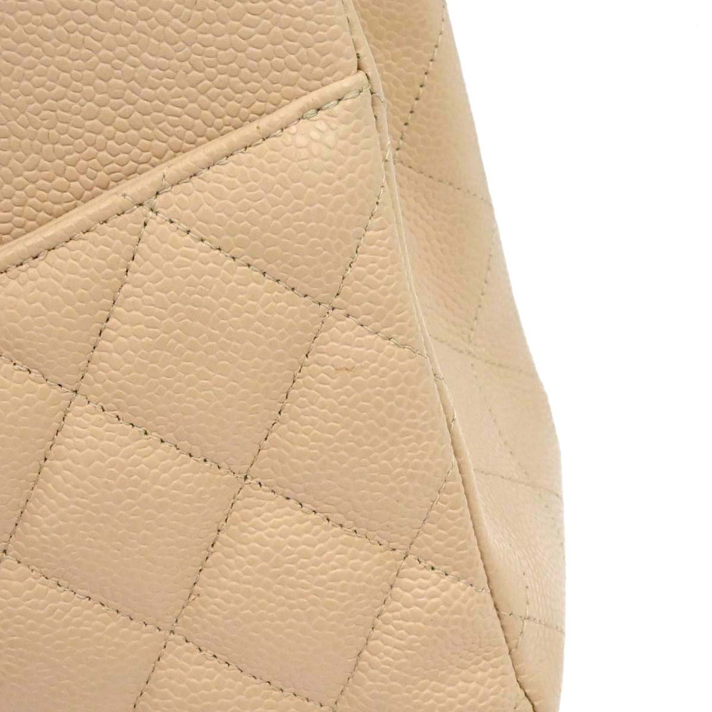 Chanel 2013-2014 Beige Caviar Skin Jumbo Classic Double Flap Shoulder Bag