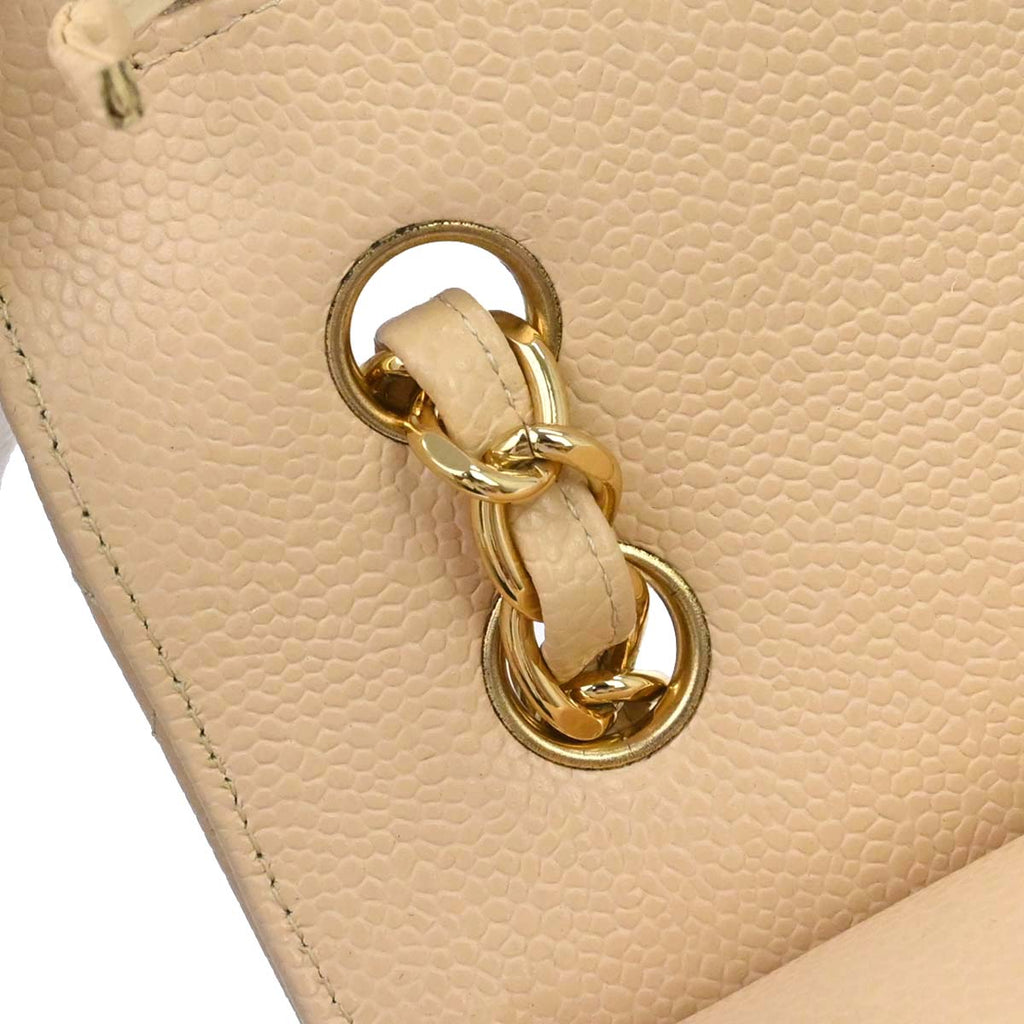 Chanel 2013-2014 Beige Caviar Skin Jumbo Classic Double Flap Shoulder Bag