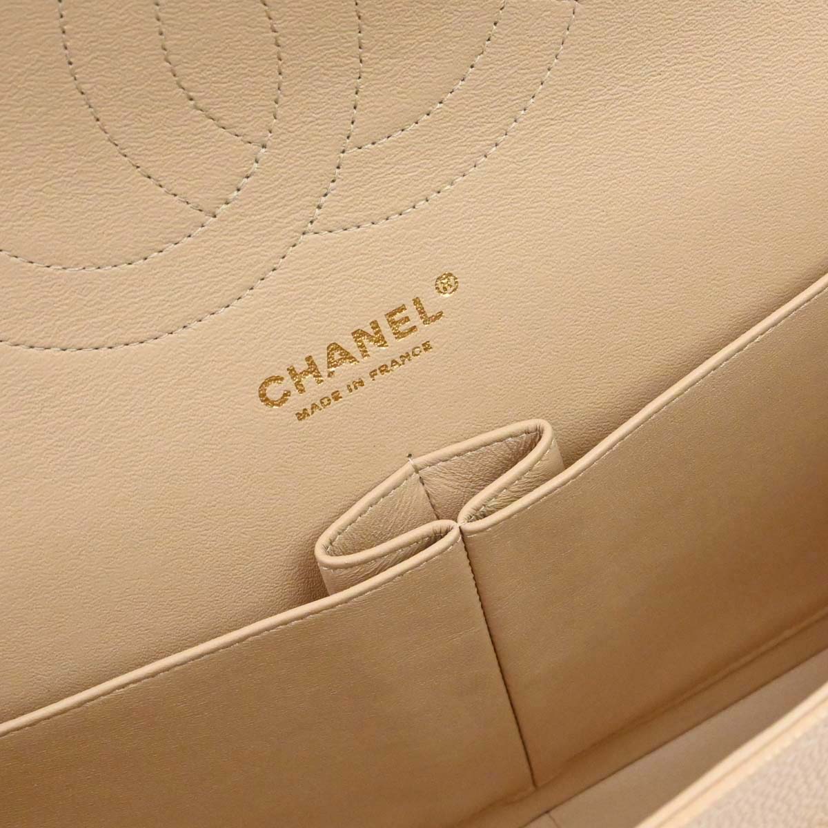 Chanel 2013-2014 Beige Caviar Skin Jumbo Classic Double Flap Shoulder Bag