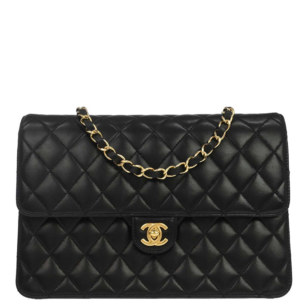 Chanel 2010-2011 Black Lambskin Turnlock Medium Half Flap Shoulder Bag