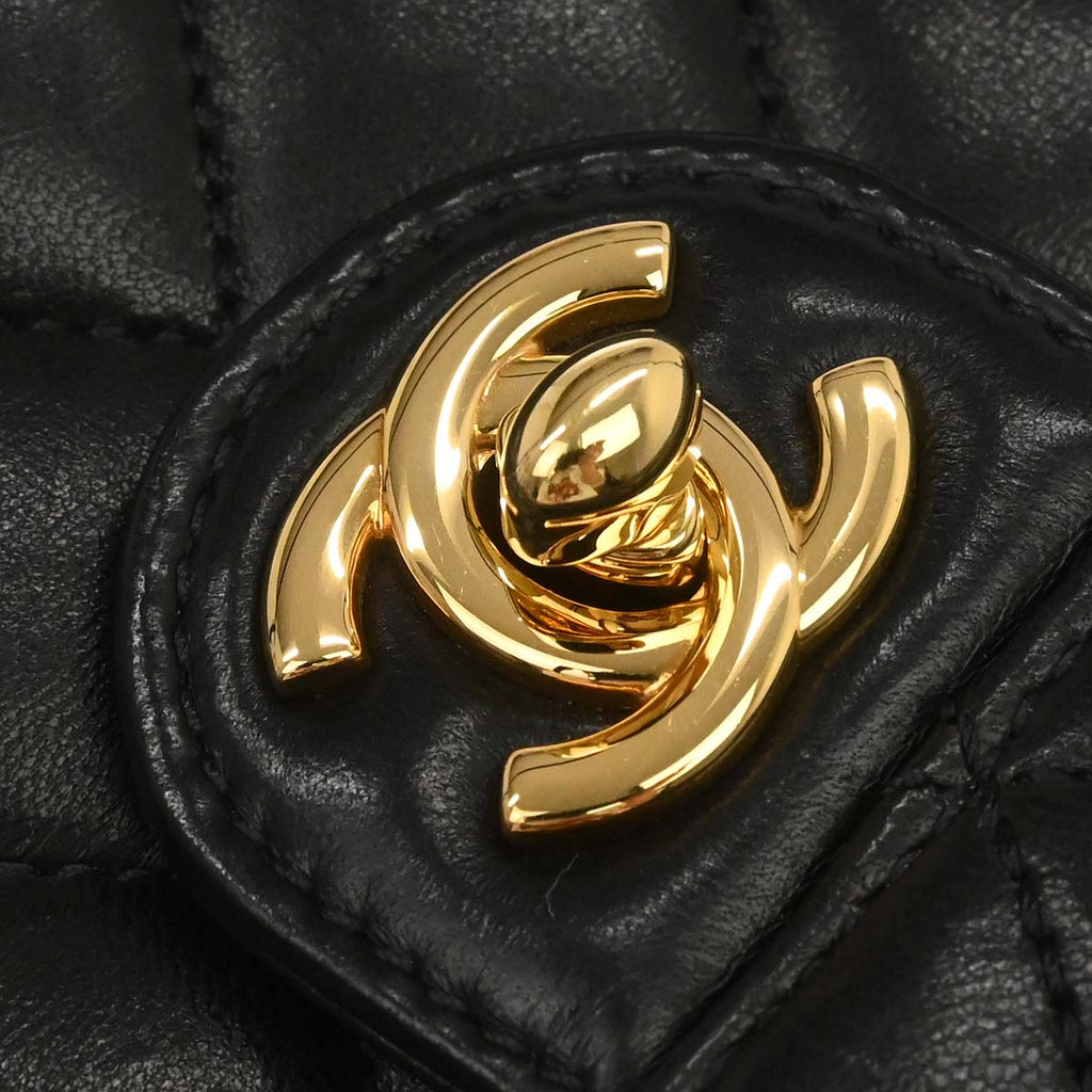 Chanel 2010-2011 Black Lambskin Turnlock Medium Half Flap Shoulder Bag