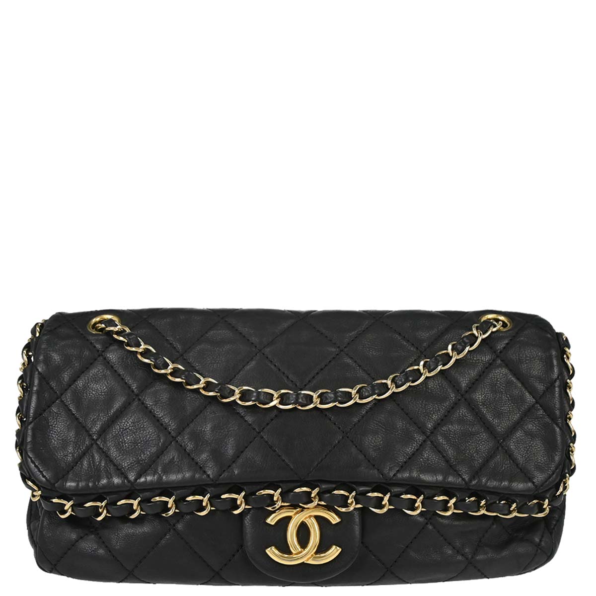 Chanel 2012 Black Calfskin Chain Me Shoulder Bag