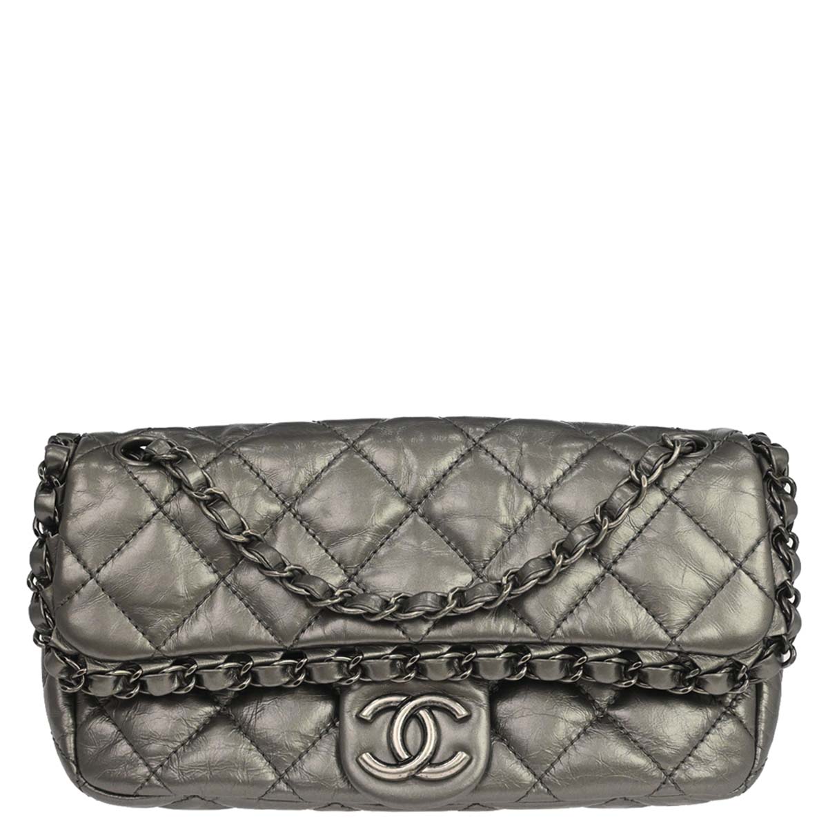 Chanel 2010-2011 Gray Calfskin Chain Me Shoulder Bag