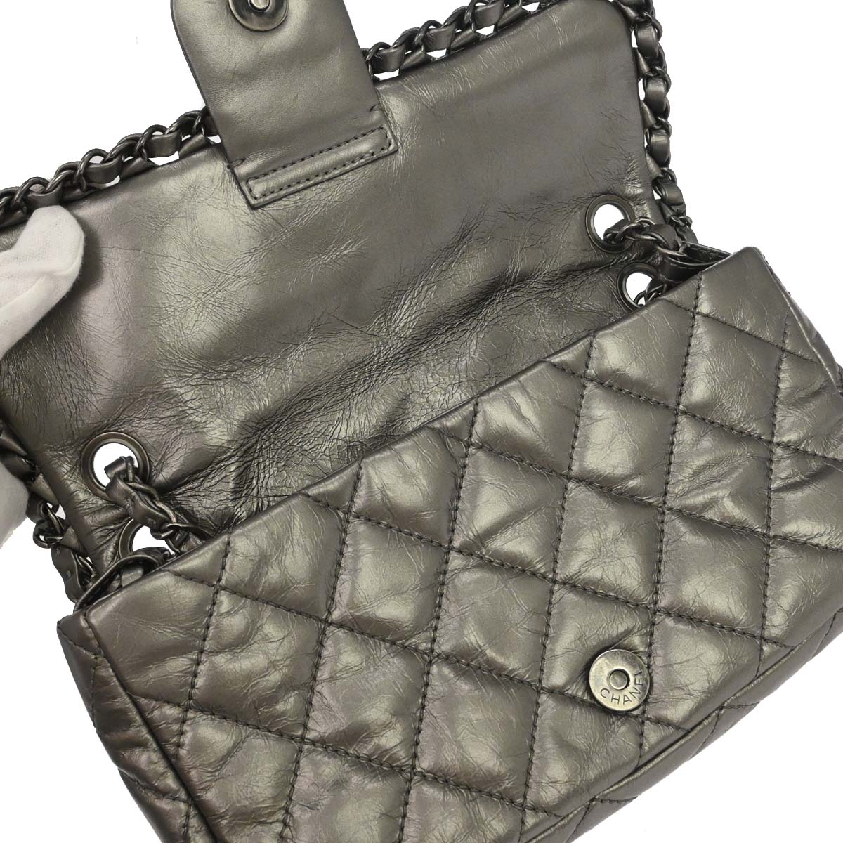 Chanel 2010-2011 Gray Calfskin Chain Me Shoulder Bag