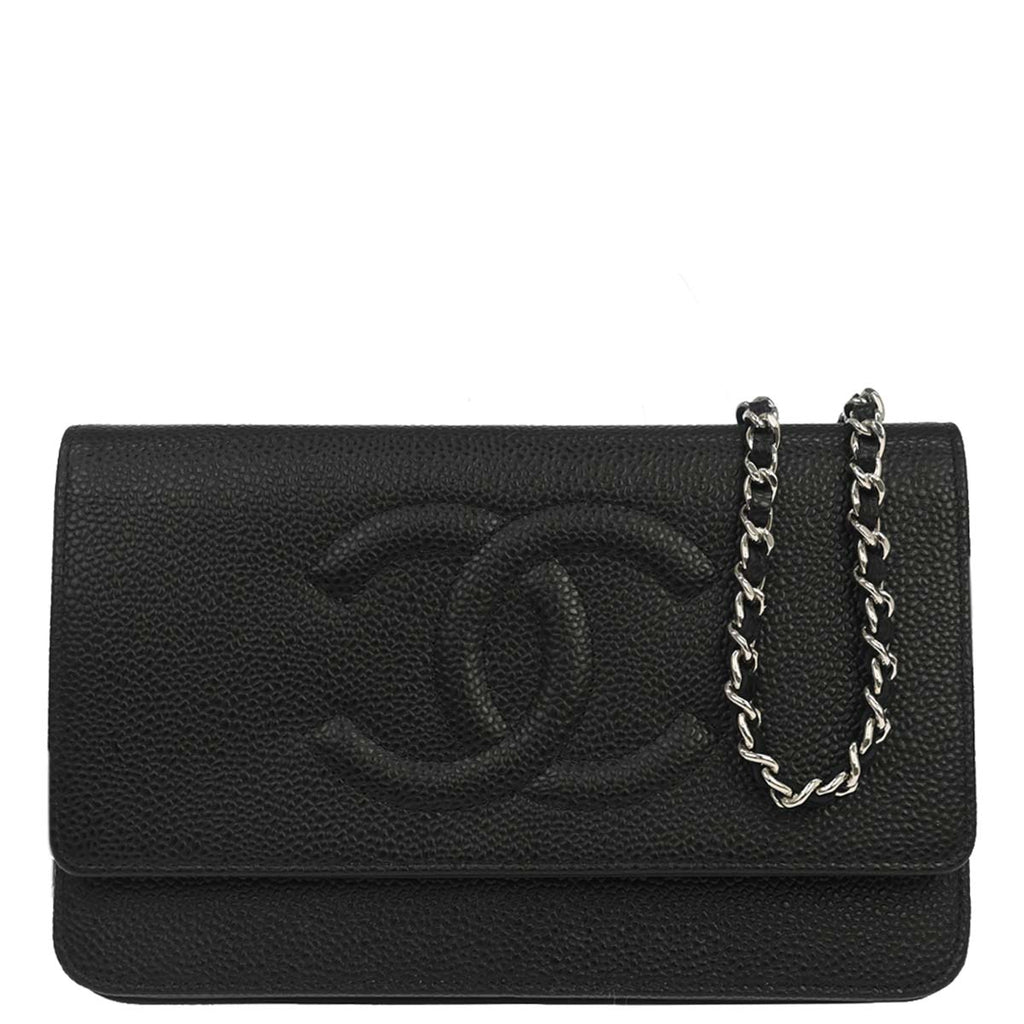 Chanel 2014 Black Caviar Skin Timeless WOC Wallet on Chain Shoulder Bag