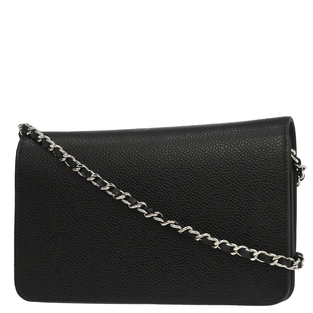 Chanel 2014 Black Caviar Skin Timeless WOC Wallet on Chain Shoulder Bag