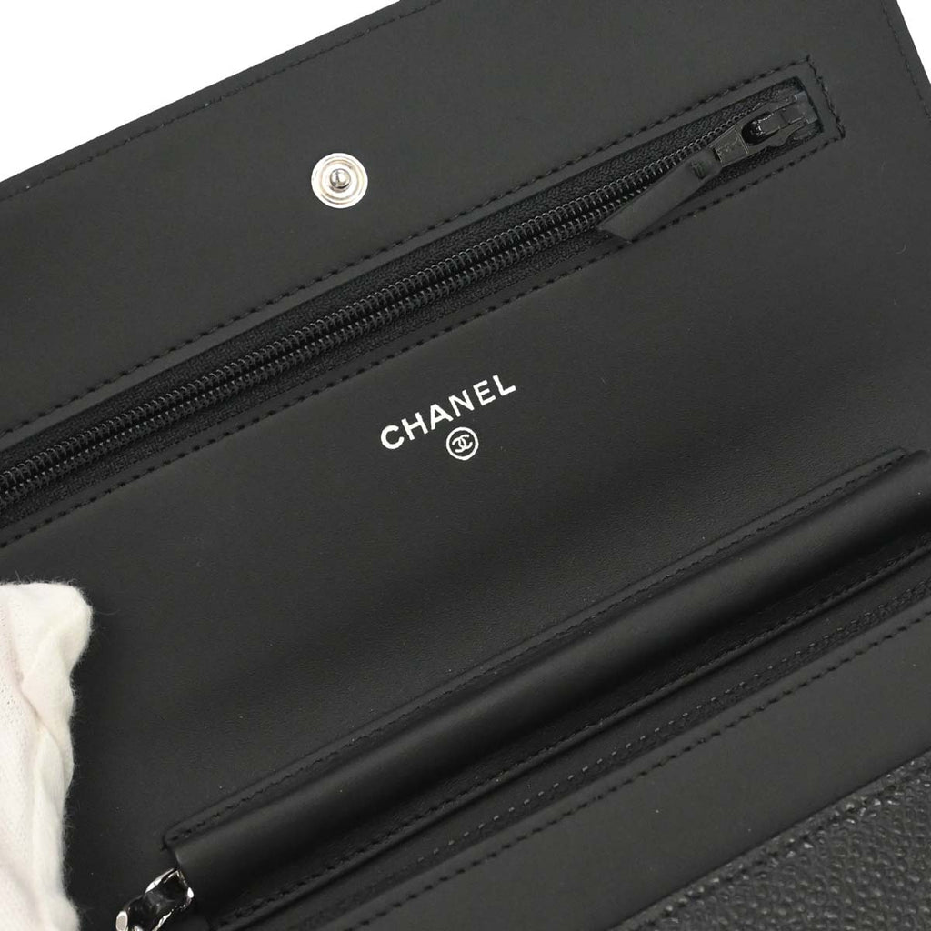 Chanel 2014 Black Caviar Skin Timeless WOC Wallet on Chain Shoulder Bag