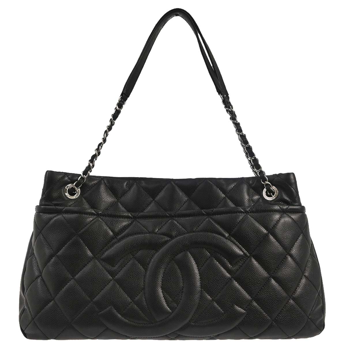 Chanel 2012 Black Caviar Skin Timeless CC Chain Tote Bag