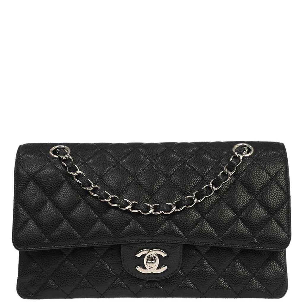 Chanel 2014 Black Caviar Skin Medium Classic Double Flap Shoulder Bag