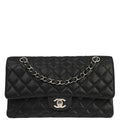 Chanel 2014 Black Caviar Skin Medium Classic Double Flap Shoulder Bag