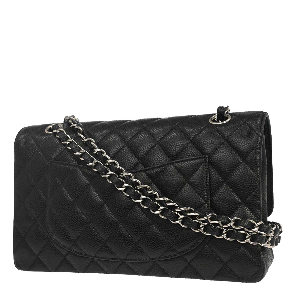 Chanel 2014 Black Caviar Skin Medium Classic Double Flap Shoulder Bag