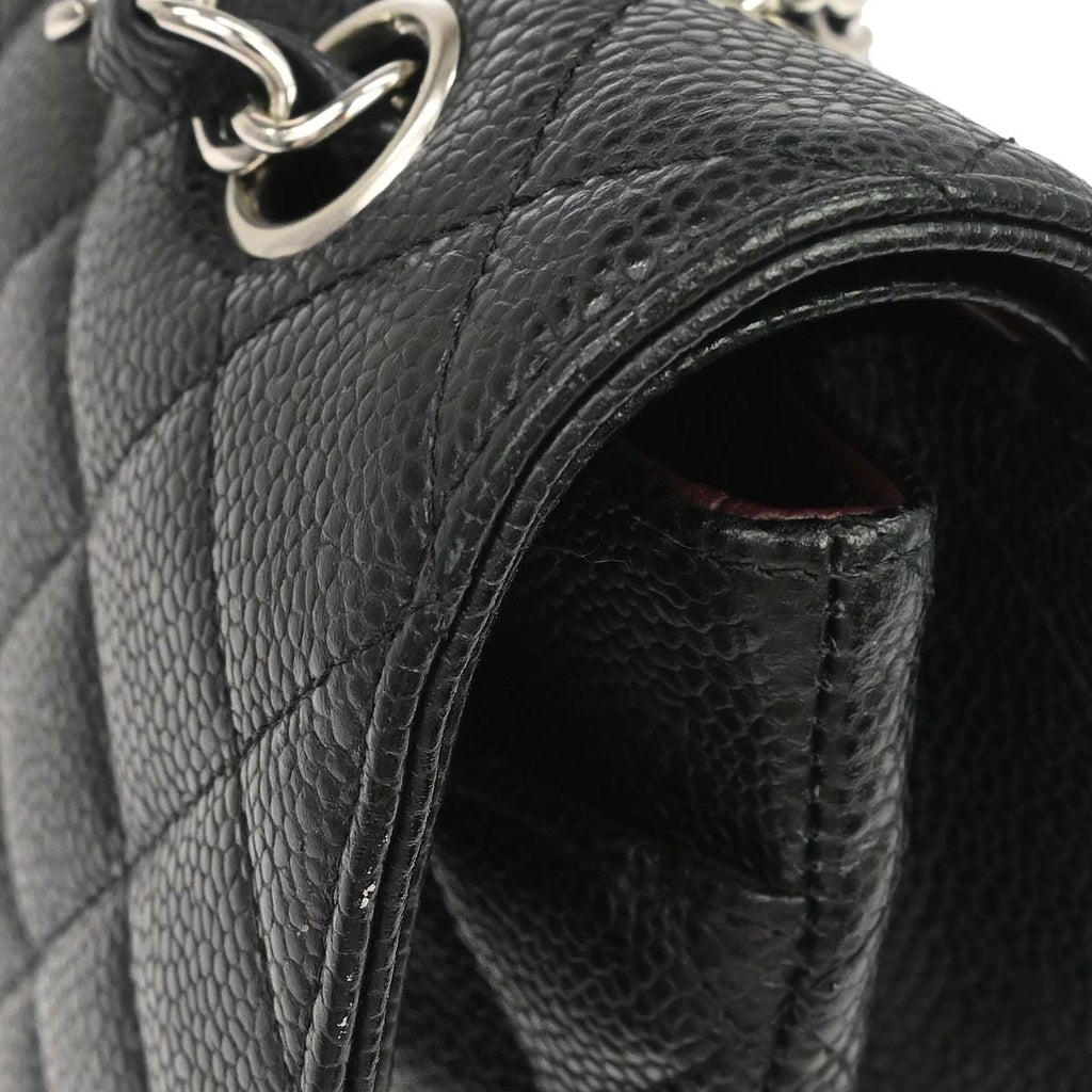 Chanel 2014 Black Caviar Skin Medium Classic Double Flap Shoulder Bag