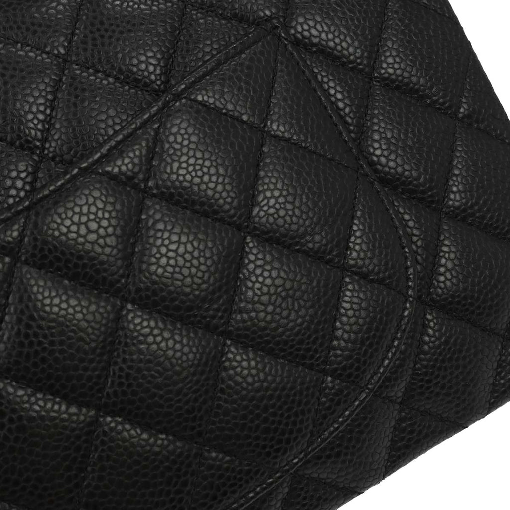 Chanel 2014 Black Caviar Skin Medium Classic Double Flap Shoulder Bag