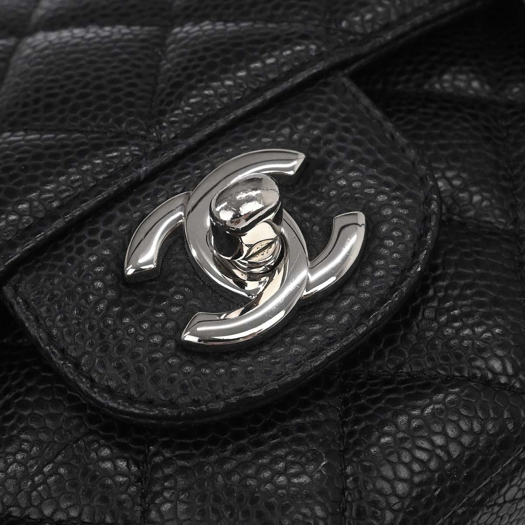 Chanel 2014 Black Caviar Skin Medium Classic Double Flap Shoulder Bag