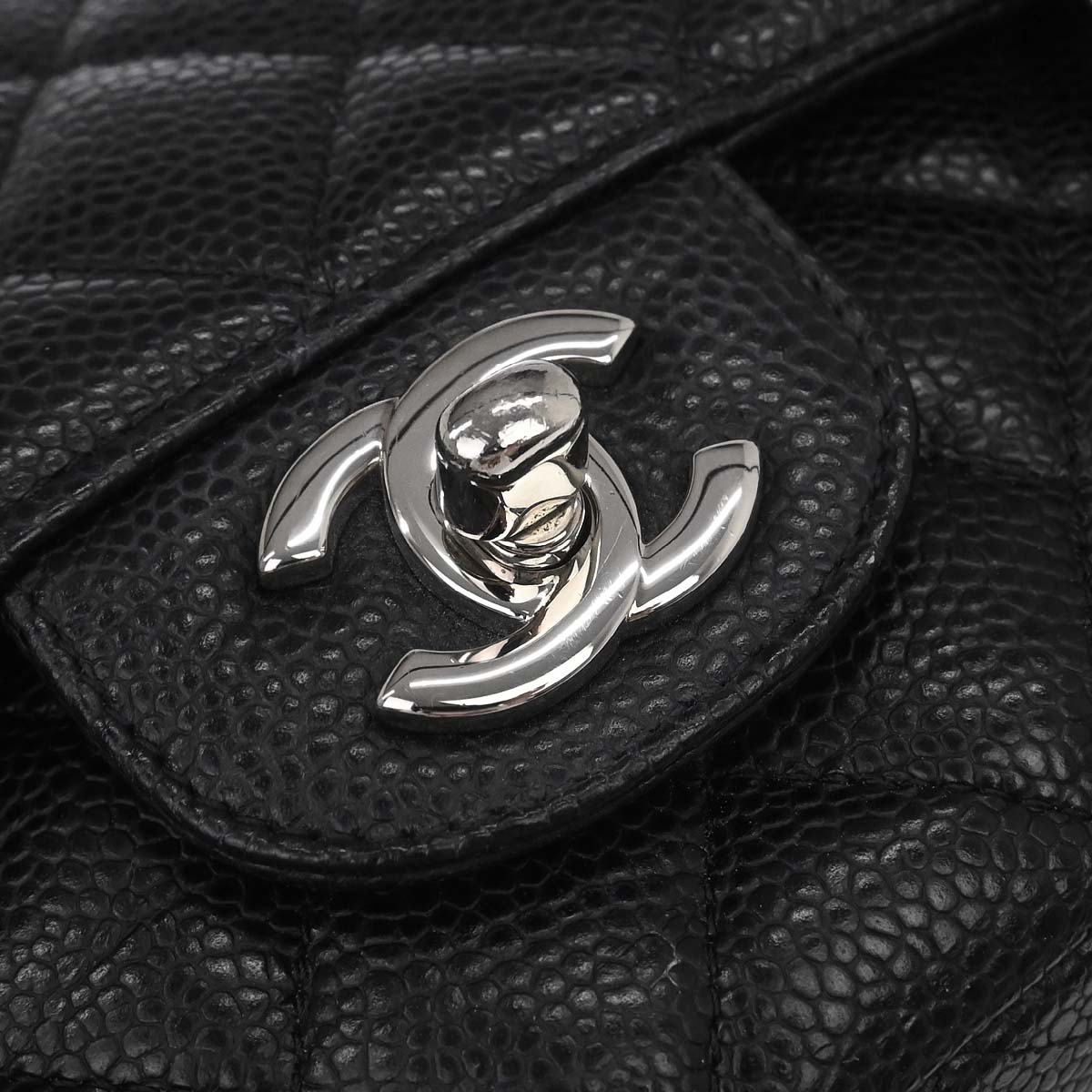 Chanel 2014 Black Caviar Skin Medium Classic Double Flap Shoulder Bag