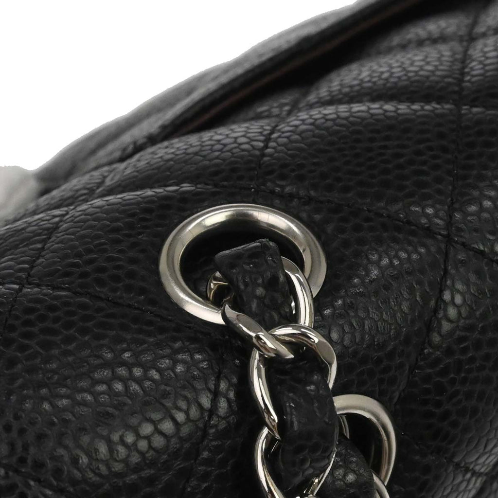 Chanel 2014 Black Caviar Skin Medium Classic Double Flap Shoulder Bag