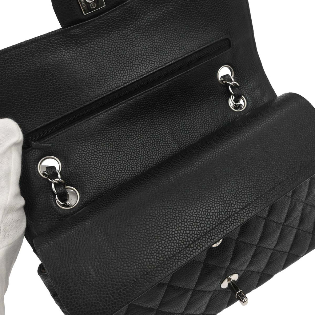 Chanel 2014 Black Caviar Skin Medium Classic Double Flap Shoulder Bag