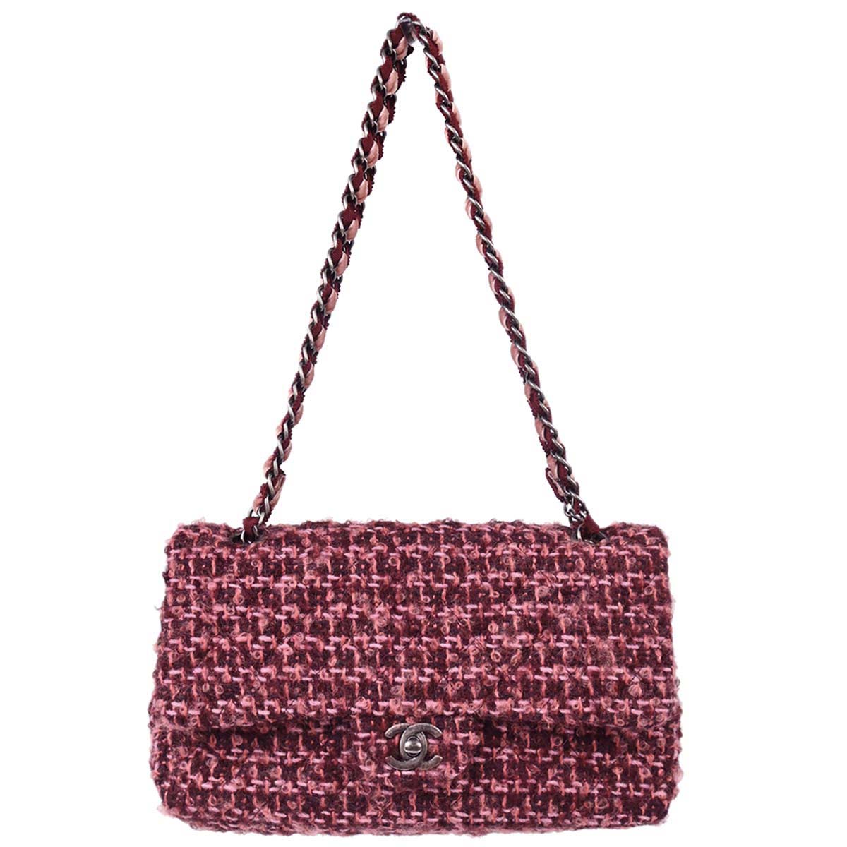 Chanel 2014-2015 Pink Tweed Medium Classic Double Flap Handbag