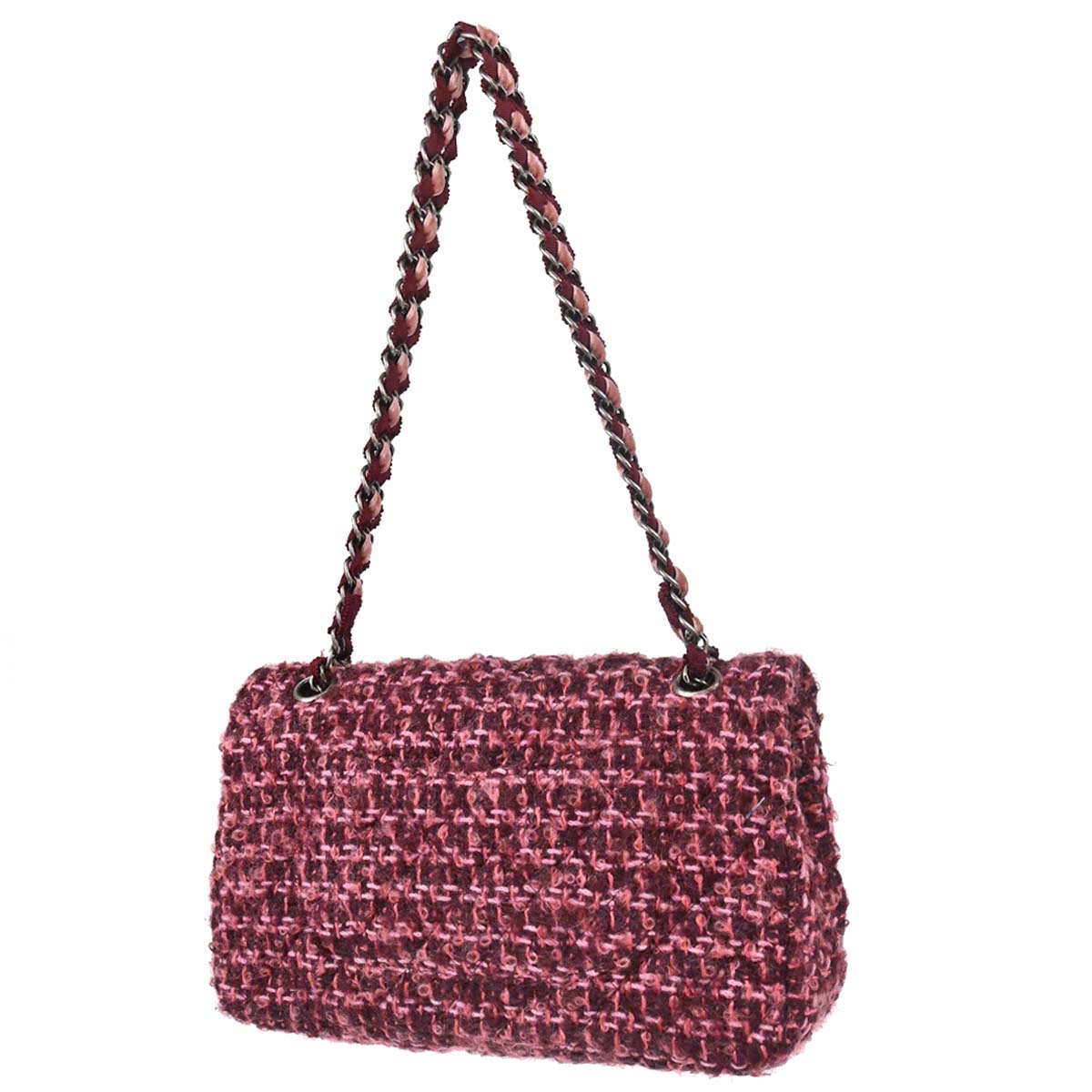 Chanel 2014-2015 Pink Tweed Medium Classic Double Flap Handbag