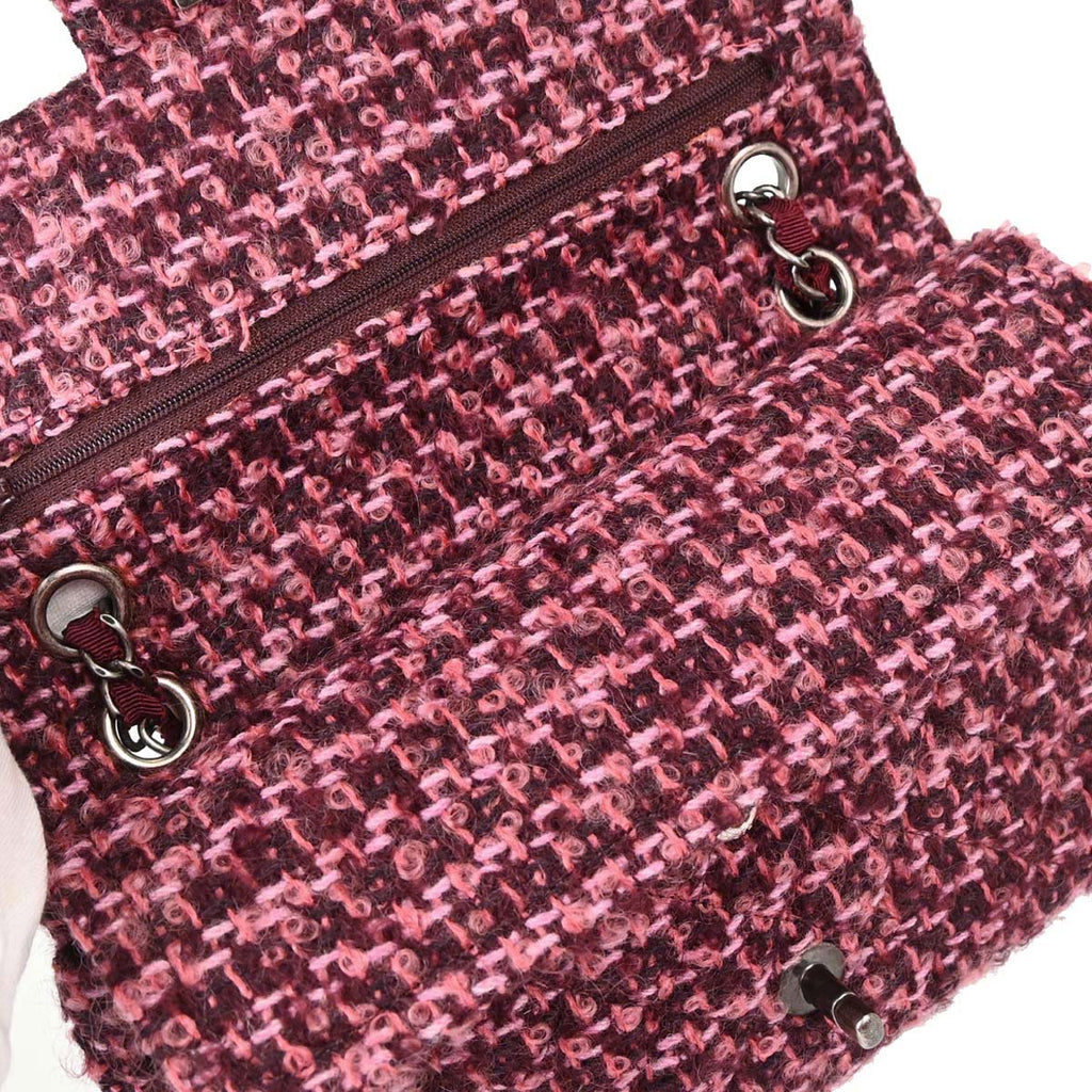 Chanel 2014-2015 Pink Tweed Medium Classic Double Flap Handbag