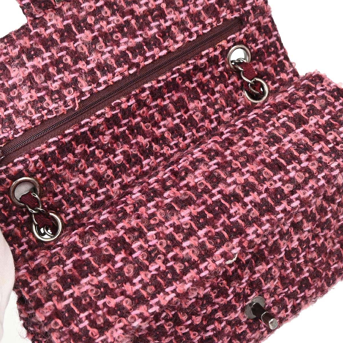 Chanel 2014-2015 Pink Tweed Medium Classic Double Flap Handbag