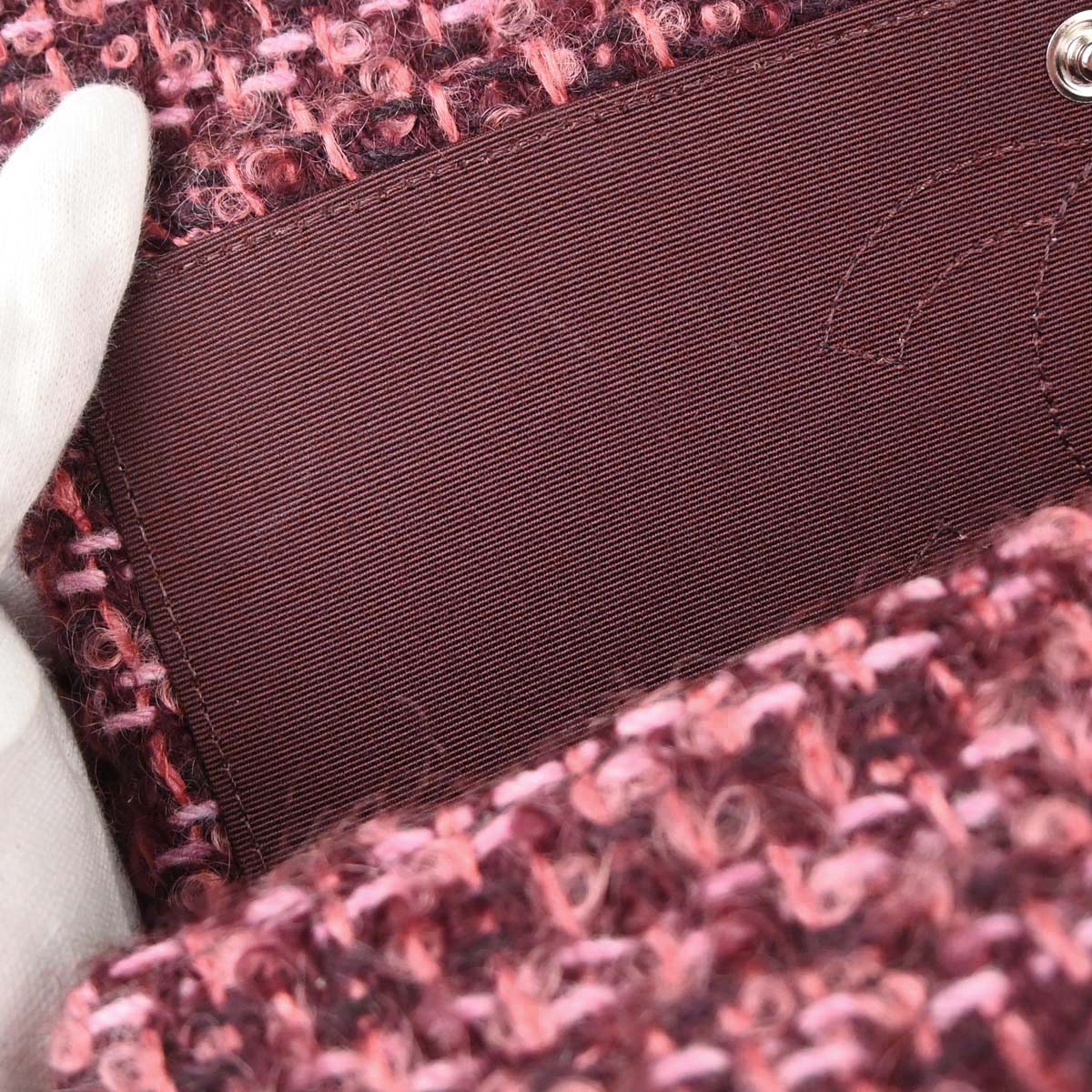 Chanel 2014-2015 Pink Tweed Medium Classic Double Flap Handbag