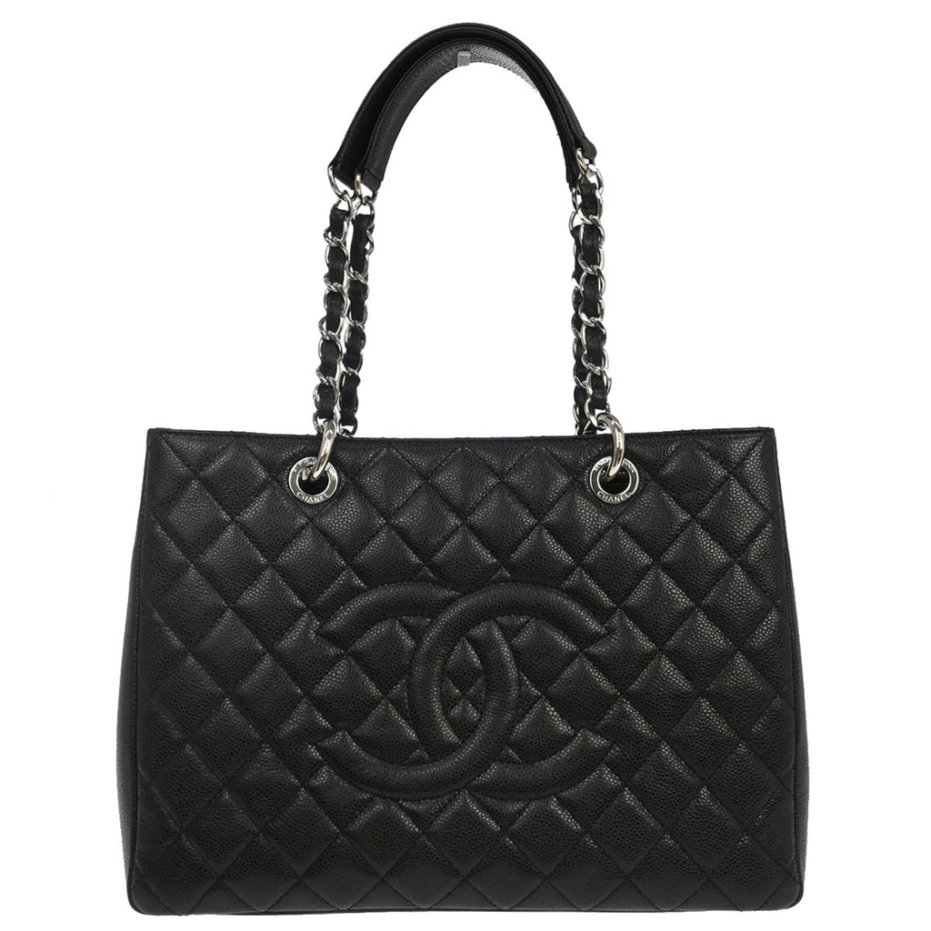 Chanel 2014 Black Caviar Skin Grand Shopping Tote GST Chain Handbag