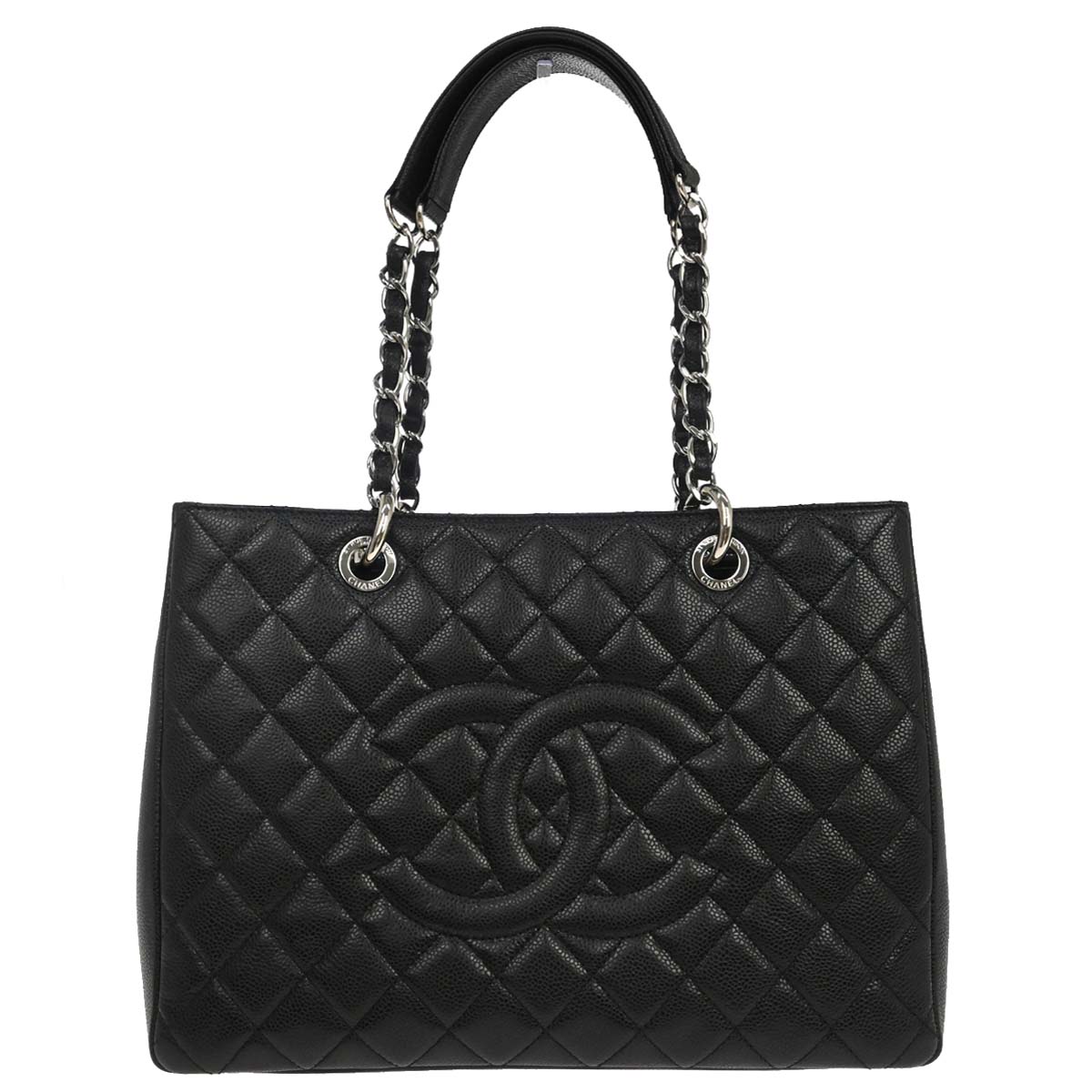 Chanel 2014 Black Caviar Skin Grand Shopping Tote GST Chain Handbag