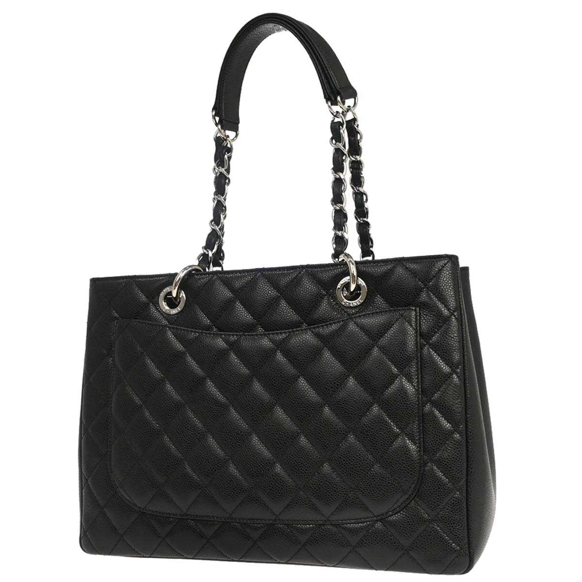 Chanel 2014 Black Caviar Skin Grand Shopping Tote GST Chain Handbag