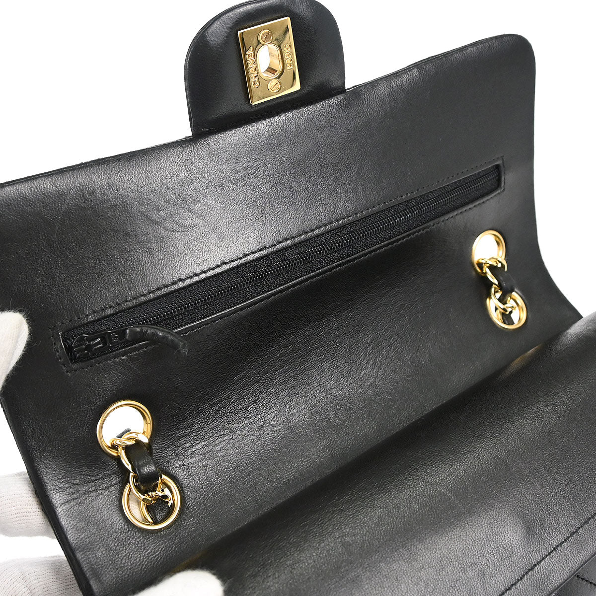 Chanel Black Lambskin Small Classic Double Flap Shoulder Bag