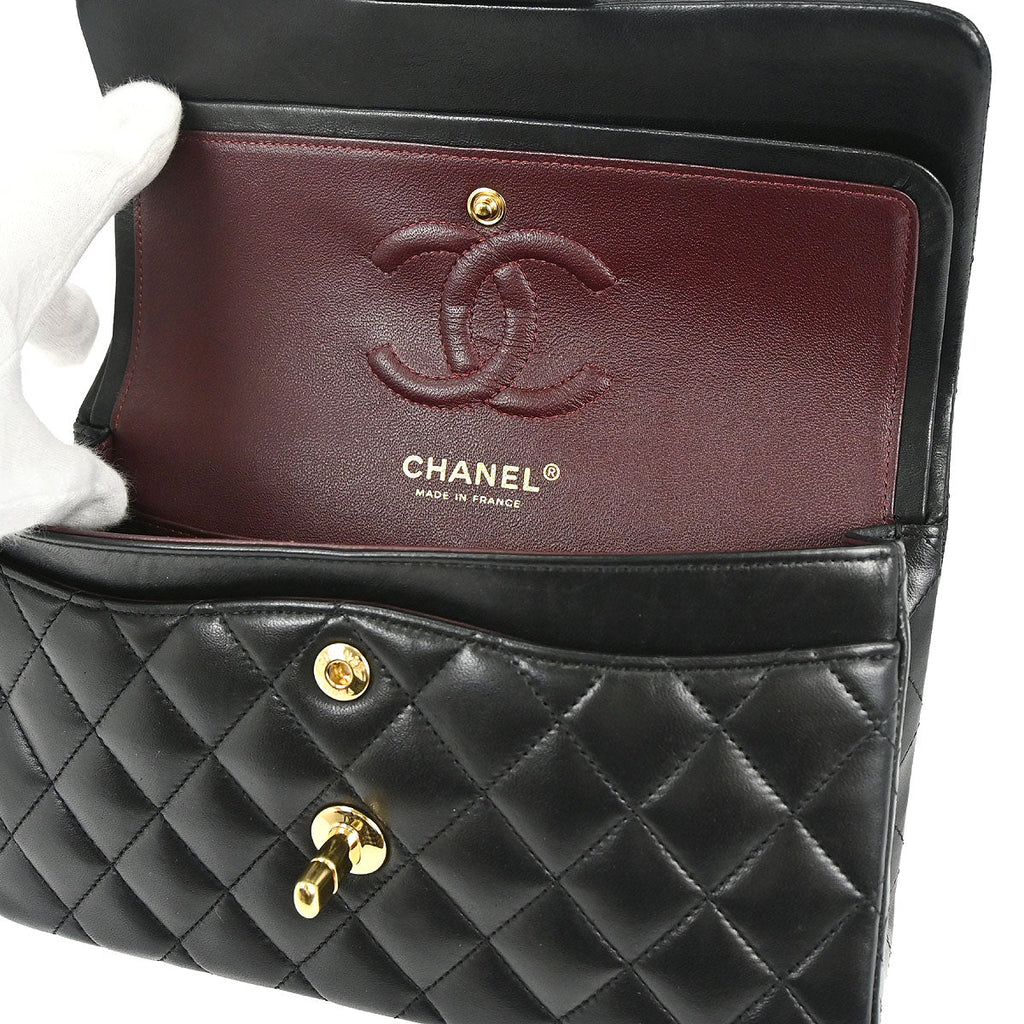 Chanel Black Lambskin Small Classic Double Flap Shoulder Bag