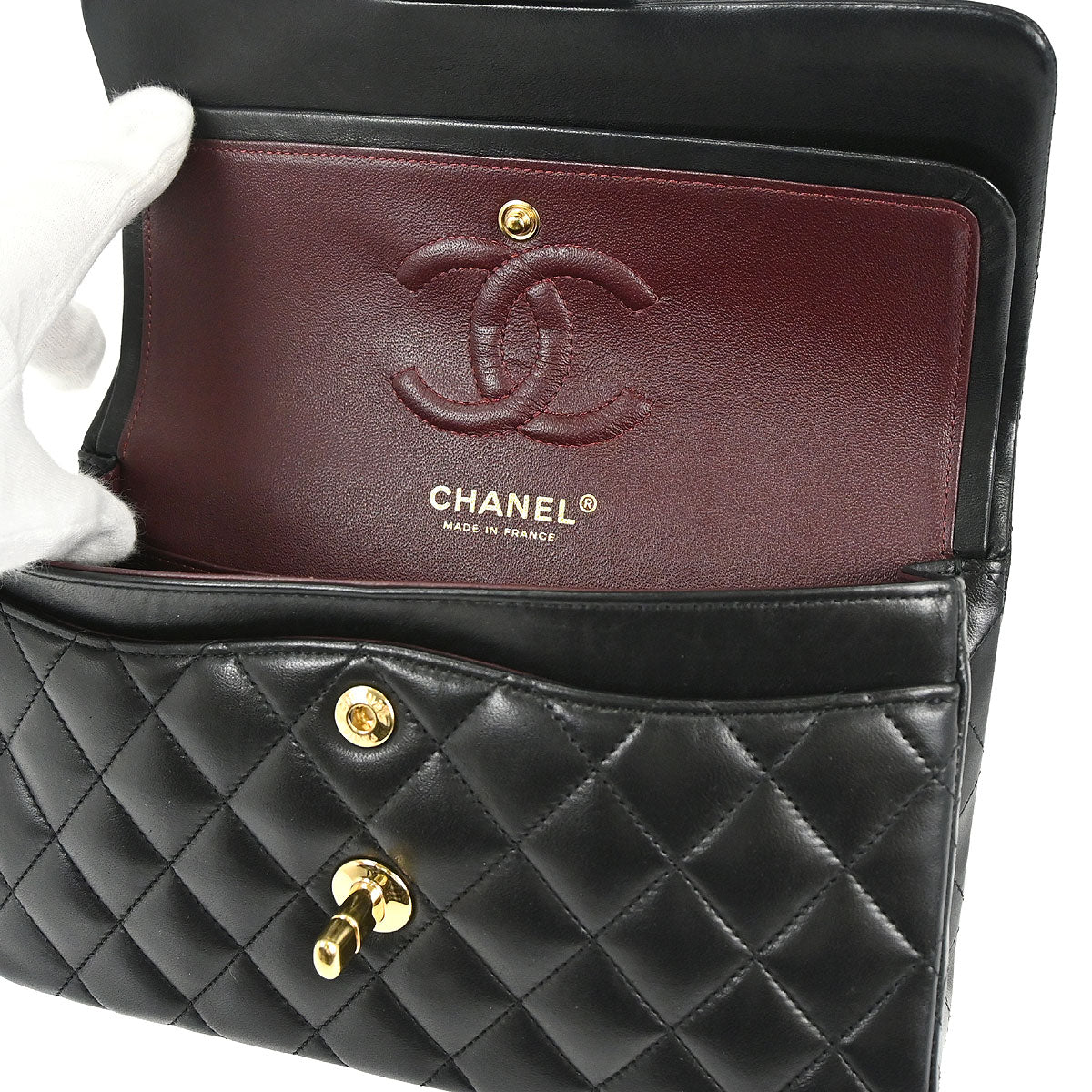 Chanel Black Lambskin Small Classic Double Flap Shoulder Bag