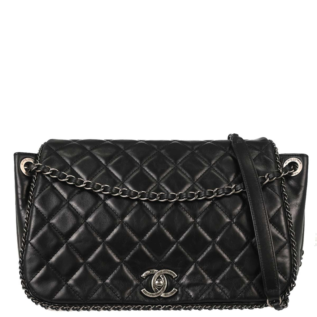 Chanel 2015-2016 Black Calfskin Accordion Flap Shoulder Bag