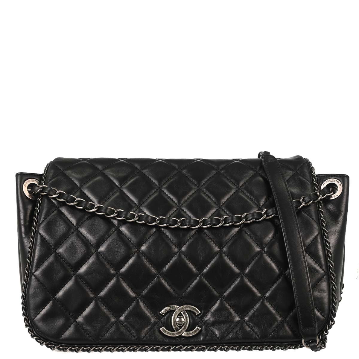 Chanel 2015-2016 Black Calfskin Accordion Flap Shoulder Bag